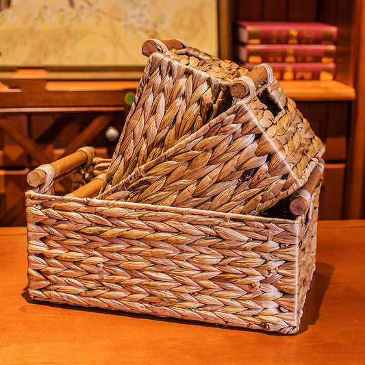 Rattan Storage Basket Organizer Storage Box Straw