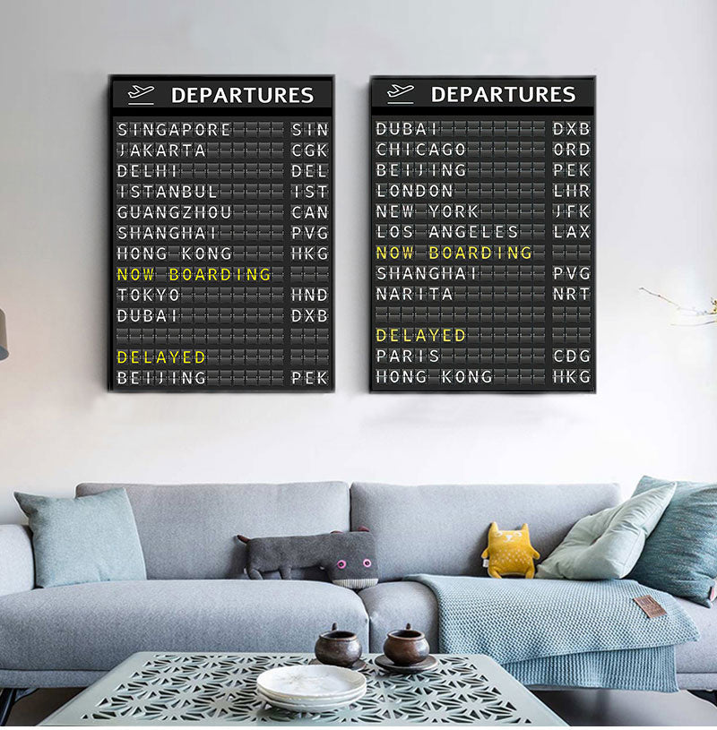 Airport Board Destination Board Posters Art Canvas Painting Decoration