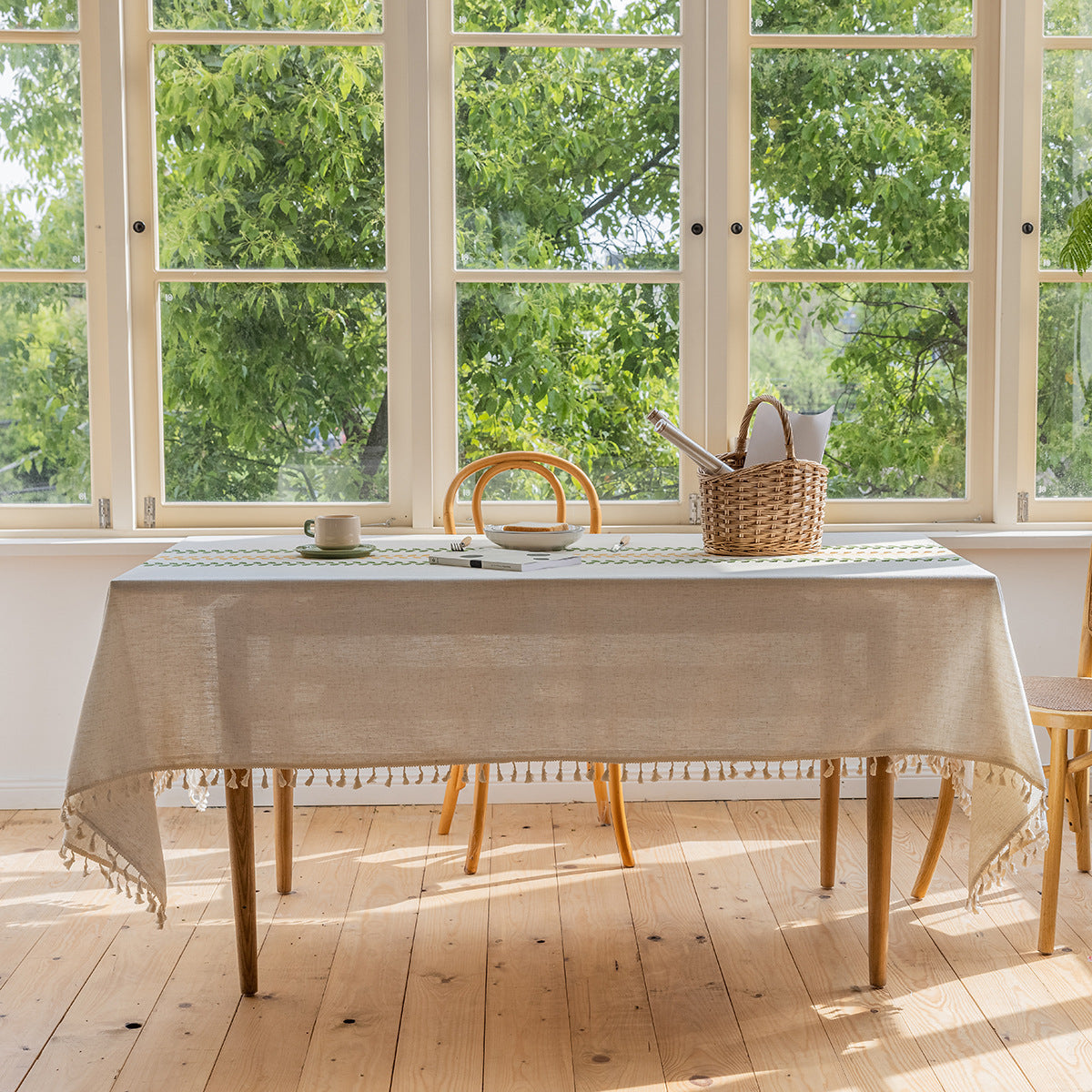 Flower Embroidery Art Round Table Dining Table Fabric